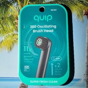 Quip 360 Oscillating Brush Head Replacement 2 Pack Black Soft Bristles